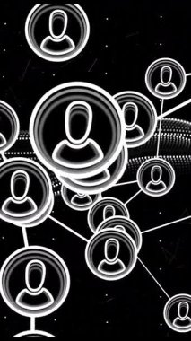 Dijital veri görselleştirme arkaplanı üzerinden bağlı kullanıcı simgelerinin canlandırılması. Ağ, bağlantı, teknoloji, iletişim, sanal, arayüz