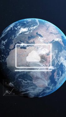 Uzayın arka planında veri haritaları ve grafikleri olan bir dünya. Küresel, analitik, teknoloji, istatistik, görselleştirme, evren