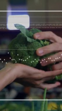 Marketten sebze seçen kişinin besin veri animasyonunu analiz etmek. sağlıklı beslenme, market alışverişi, veri analizi, sağlık, yaşam tarzı, yiyecek