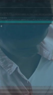 Bilgisayar üzerinde çalışan kişinin veri terminali animasyonu. Teknoloji, ağ oluşturma, siber güvenlik, çalışma istasyonu, kodlama, bilişim