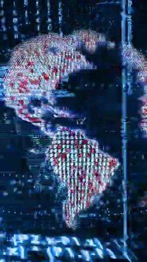 Dijital kod ve veri işleme animasyonu soyut küresel şekil oluşturuyor. Teknoloji, ağ oluşturma, fütüristik, bağlantı