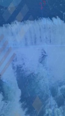 Finansal animasyon, şelale sahnesini veri ve yüzdelik rakamlarla örtüyor. Finans, yatırım, analitik, teknoloji, veri görselleştirme, çevre