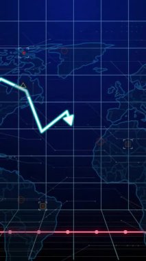 Finansal veriler ve borsa dünya haritası üzerinde animasyonu azaltıyor. Maliye, düşüş, hisse senetleri, küresel, ekonomi, kriz