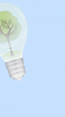 Soluk mavi arkaplanda ampuldeki ağaç animasyonu. küresel koruma ve yeşil farkındalık kavramı dijital olarak oluşturulmuş video.