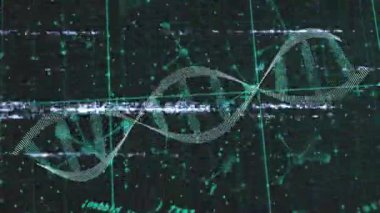 Yatay hata çizgilerinde sarmal kayması görülüyor. Veri akışını gösteren şebeke düğümleri üzerinde dönüyor. Fütürist, dijital, teknoloji, soyut, bilim, veri görselleştirme, ağ