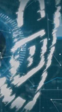 Dürbün ve asma kilit üzerinden veri işleme animasyonu. Dijital olarak oluşturulan küresel çevrimiçi güvenlik, iş, finans, bilgisayar ve veri işleme kavramı.