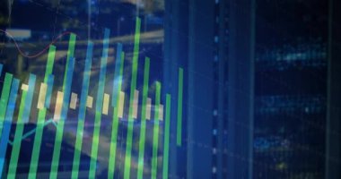 Geceleyin ortaya çıkan saydam bar tablosu artan finansal veri eğilimlerini gösteriyor. Finans, analitik, teknoloji, kentsel, veri görselleştirme, dijital, yenilik