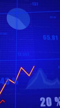 Finansal veri tabloları ve grafikleri mavi arkaplan üzerinde yüzdelerle. Maliye, istatistik, analitik, bilgi