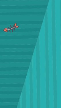 Yeşil arka planda balık kemiklerinin canlandırılması. Küresel ekoloji ve geri dönüşüm kavramı dijital olarak oluşturulmuş video.