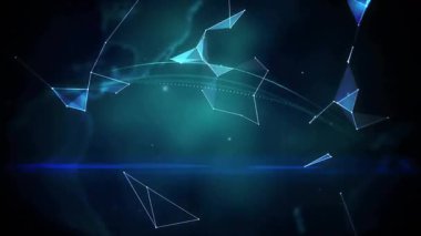 Parçaları ve titreşen düğümleri dağıtarak dönen kablo haritalama şebekesine dönüştürüyorum. Fütürist, soyut, dijital, teknoloji, ağ, holografik, siber