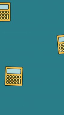 Mavi arkaplanda hareket eden tekrarlanan turuncu hesap makinelerinin animasyonu. okul, eğitim ve öğrenim konsepti dijital olarak oluşturulmuş video.