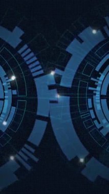 Animation of wavy lights and processing circles on black background. Colour, shape, movement, data and technology concept digitally generated video.