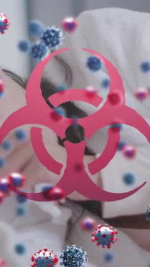 Maskeli cerrahların üzerinde sallanan İran bayrağının animasyonu. Dijital olarak oluşturulan covid salgın konsepti sırasında küresel spor.