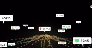 Parlayan ağ kümesi uçan iğne, sohbet, veri ölçümlerini güncelleyen çan aramaları gönderiyor. Fütürist, dijital, soyut, teknoloji, veri, görselleştirme, yenilikçi