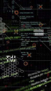 Veri işleme üzerinde hareket eden şekillerin animasyonu. Küresel teknoloji ve dijital arayüz konsepti dijital olarak oluşturulmuş video.