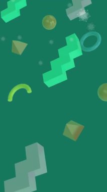 Geometrik elementlerin ön planda kar taneleri düşerken koyu mor bir zeminde dönerek ve dönerek animasyonu.