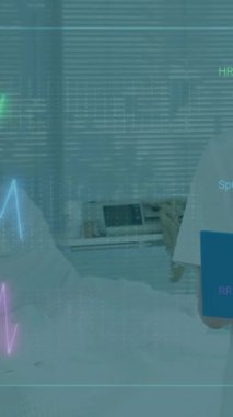 Hastanedeki dijital animasyonu kullanan hasta verilerini, sağlık uzmanlarını inceliyorum. teknoloji, analiz, yenilik, izleme