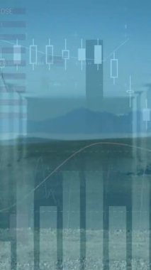 Finansal verilerin ve rüzgar türbinleriyle ilgili grafiklerin canlandırılması. Çevre, sürdürülebilirlik, ekoloji, yenilenebilir enerji konsepti dijital olarak oluşturulmuş video.