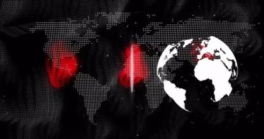 Parmak izi taraması atımlı harita işaretleyicisinden başlatılıyor. Işın, dünyayı döndüren haritalama verisi başlatılıyor. Coğrafya, teknoloji, siber güvenlik, dijital, yenilik, fütürizm, bağlantı