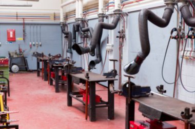 Factory interior with various eqipments and pipes