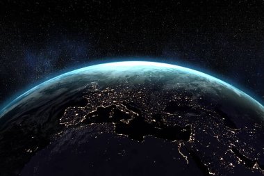 Digitally generated image of illuminated Earth in space