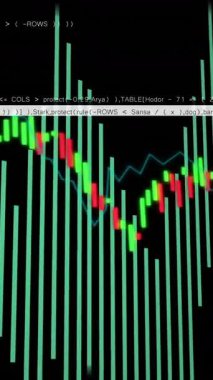 Borsa veri analizi, şamdan şeması üzerinde dalgalanan bir animasyon. Maliye, yatırım, hisse senetleri, ticaret, analitik, dalgalanmalar
