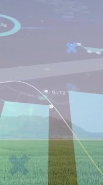 Yeşil alan manzarası üzerine borsa numaraları ve semboller. Finans, ekonomi, büyüme, yatırım, tarım, sürdürülebilirlik