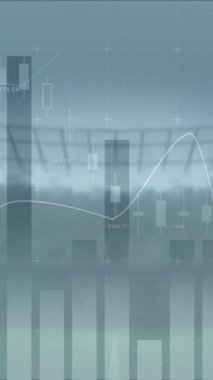 Animation of financial data processing football and sports stadium. Global sports, business, finance, computing, digital interface and data processing concept digitally generated video.