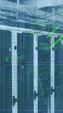 Bilgisayar sunucuları üzerinden veri işleme animasyonu. Küresel bulut hesaplama, dijital arayüz ve veri işleme kavramı dijital olarak oluşturulmuş video.