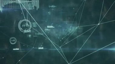 Nabız% 52-4, ağ başlatılıyor veri akışı, düğümler dallanıp sağa doğru kayıyor. Fütürist, dijital, soyut, teknoloji, bağlantı, yenilik, siber