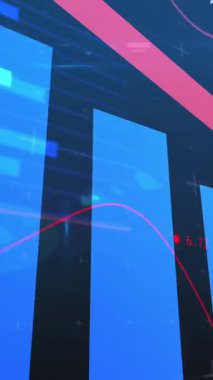 Veri işleme animasyonu ve mavi arkaplan üzerinde insanlar simgeleri. Küresel iş ve dijital arayüz kavramı dijital olarak oluşturulmuş video.