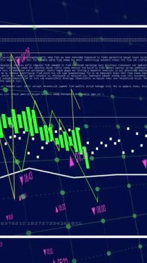 Veri animasyonu, değişen sayılı grafikler ve mavi arkaplan üzerine çubuk yükleme. Dijital olarak üretilen hologram, illüstrasyon, rapor, iş, ilerleme, büyüme ve teknoloji kavramı.