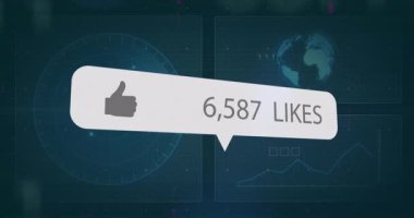 Başlık solma başlangıç baloncuğu başparmakları gösterir ve yükselen beğeni yukarıda dönen dünya ve ölçü. Fütüristik, veri görselleştirme, dijital arayüz, siber punk, teknoloji, analitik, yenilik