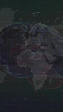 Siyah arka planda veri işleme ve beyin animasyonu. Küresel iş ve dijital arayüz kavramı dijital olarak oluşturulmuş video.