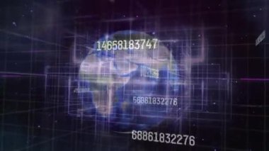 Veri güncellemesi ve ışık çizgileri ile dönen Dünya küresi boşluğu. Fütürist, dijital, teknoloji, veri, siber, ağ, soyut