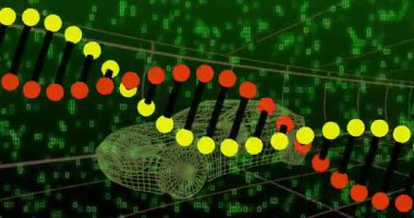 Küreler hizalanarak alçalan sarmal, matris dönüşlü görsel kontrasttaki kablo vagonunun önünde hizalanıyor. Fütürist, dijital, teknoloji, yenilik, soyut, bilim kurgu, sanal