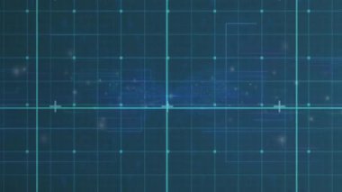 Koyu mavi renkte dijital ağ şebekesi açılıyor, deniz mavisi çizgileri ve titreşen düğümler veri tarıyor. Gelecek, teknoloji, bağlantı, soyut, dijital, yenilik, siber