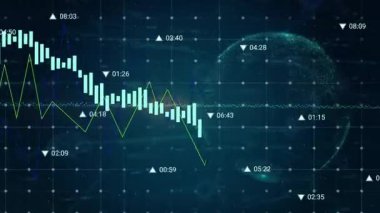 Animasyon çubuklarının açılışı, dünya ve zaman çizelgeleriyle trendleri temsil ediyor. Finans, teknoloji, analitik, veri görselleştirme, dijital, endüstriyel, yenilik