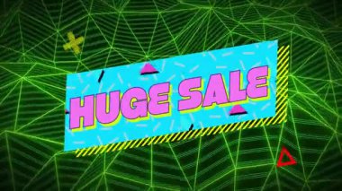 Şebeke oluşturma, cyan-mavi panel süzülüyor, şekiller değişiyor, büyük satış duyurusu yapan harfler. Dijital, modern, fütüristik, canlı, ticari, animasyon, teknoloji