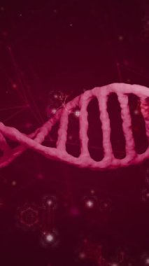 Hareket eden moleküllerin üzerindeki DNA iplikçiklerinin animasyonu. Teknoloji, bilim ve dijital arayüz kavramı dijital olarak oluşturulmuş video.