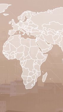 Şehir haritasının animasyonu ve finansal veri işlemesi. Küresel iş, finans, hesaplama ve veri işleme kavramı dijital olarak oluşturulmuş video.