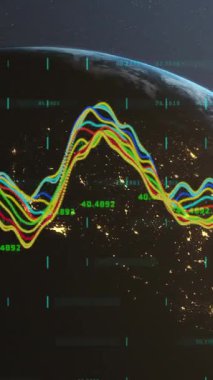 Dünya çapında finansal veri işleme animasyonu. Dijital olarak oluşturulmuş küresel bağlantılar, iş, finans, bilgisayar ve veri işleme kavramı.