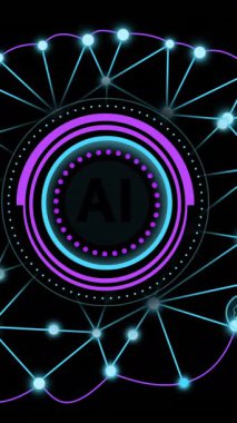 Siyah arka planda işlenen insan beyni ve ai verisinin animasyonu. Dijital olarak oluşturulmuş küresel yapay zeka, veri işleme, bilgisayar ve dijital arayüz kavramı.