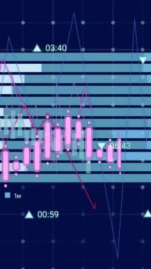 Mavi arkaplan ile ağ üzerinden veri işleme animasyonu. Bilgisayar arayüzü ve iş veri teknolojisi kavramı