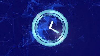 Turkuaz yay oluşup dönüyor, halka genişliyor ve ortaya çıkan saat zamanı takip ediyor. Gelecek, teknoloji, veri, dijital, soyut, yenilik, hareket