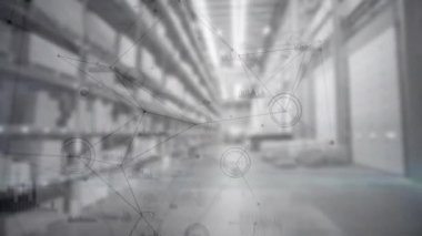 Depodan geçen verilerde kaybolan dijital düğümler lojistik verileri görselleştiriyor. Sanayi, lojistik, teknoloji, analitik, tedarik zinciri, veri görselleştirme, altyapı