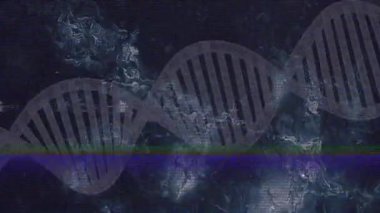 Tarama çizgisi titreşiyor. DNA sarmalı sağa doğru sürükleniyor. Arayüz gözlemi için arıza yanıp sönüyor. Teknoloji, bilim, dijital, yenilik, veri, fütüristik, biyoteknoloji