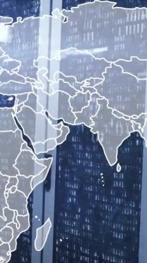 Veri sunucuları üzerinde dünya haritasını oluşturan küresel ağ bağlantılarının animasyonu. Teknoloji, bağlantı, dijital, dünya çapında, iletişim, haritalama