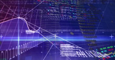 Üç boyutlu analitik uzayda parlayan veri noktalarının yer aldığı beyaz çizgi grafiği gösteriliyor. Gelecek, veri, teknoloji, dijital, analitik, sanal, holografik