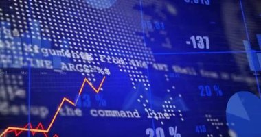 Genel eğilimleri temsil eden çizgi çubukları olarak haritayı gösteren başlangıç paneli grafiklerinde. Analizler, veriler, görselleştirme, gösterge paneli, teknoloji, fütürist, iş